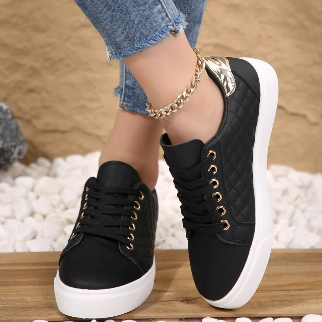 Women’s Quilted Lace-Up Sneakers Stylish Everyday Practical Shoes