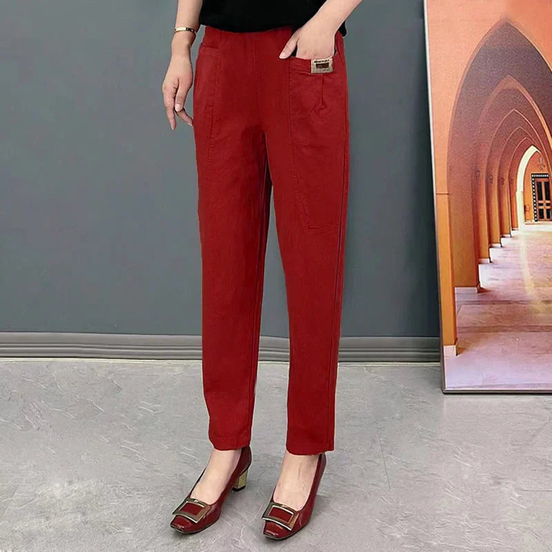 Bequeme Baumwollhosen Für Frauen Mit Elastischem Bund Und Entspannter Passform-2