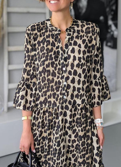 Stilvolles Leopardendruck Damenkleid, Elegante Festliche Kleider in Plus-Size von M bis 2XL, Komfortabler Hochwertiger Stoff