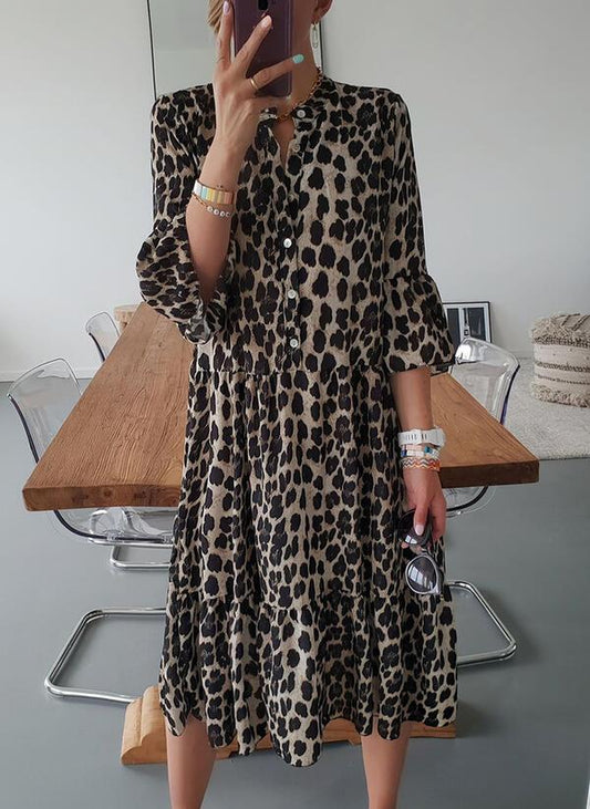 Stilvolles Leopardendruck Damenkleid, Elegante Festliche Kleider in Plus-Size von M bis 2XL, Komfortabler Hochwertiger Stoff