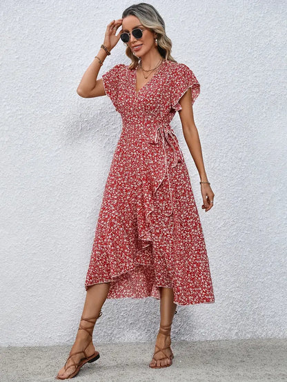 Elegantes Damenkleid Mit Flutterärmeln Und Wickeldetails - Ideal Für Hochzeitsgäste Und Festliche Anlässe