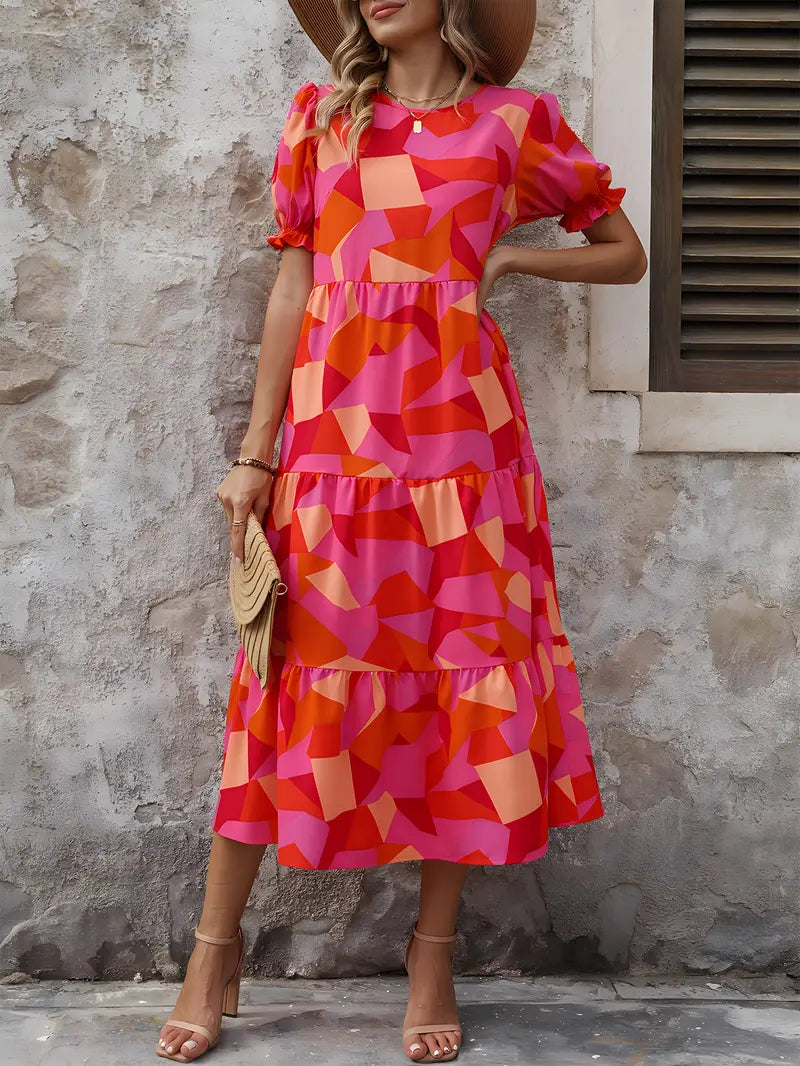 Variant image for Boho Damenkleid Mit Puffärmeln, Gesammeltem Design, Atmungsaktiv, Ideal Für Hochzeitsgast Und Festliche Anlässe-13