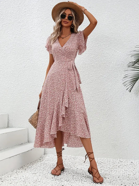 Elegantes Damenkleid Mit Flutterärmeln Und Wickeldetails - Ideal Für Hochzeitsgäste Und Festliche Anlässe