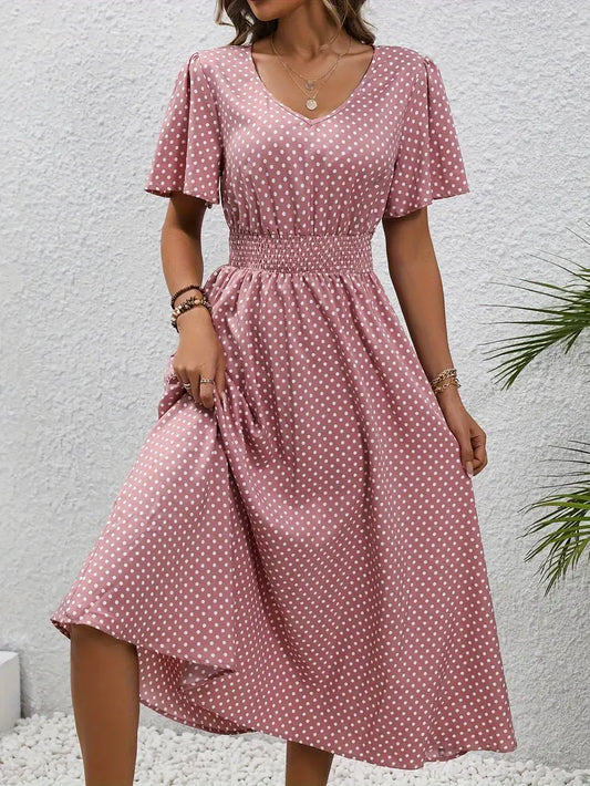 Feminines Sommerkleid Damen mit Gesammelter Taille, Leichtem Atmungsaktivem Stoff, Größen S-XXL, Ideal für Warme Tage