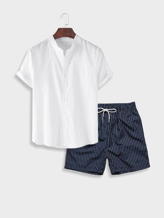 Leichtes Baumwollhemd Mit Atmungsaktiven Shorts Für Herren - Herrenbekleidung Für Sommerausflüge Und Freizeit 1