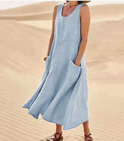 Variant image for Damen Sommerkleid Mit Taschen, Lässiges Kniehohes Baumwollkleid Für Täglichen Komfort Und Stil-31