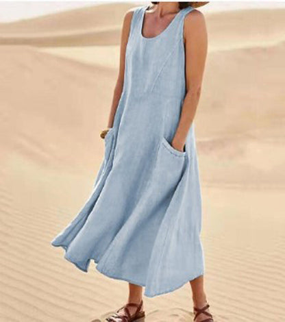 Variant image for Damen Sommerkleid Mit Taschen, Lässiges Kniehohes Baumwollkleid Für Täglichen Komfort Und Stil-31