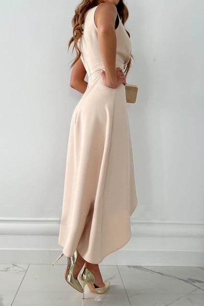 Elegantes Weißes Midi-Kleid mit V-Ausschnitt und Rüschenakzenten für Damen – Festliche Kleider für Hochzeitsgäste