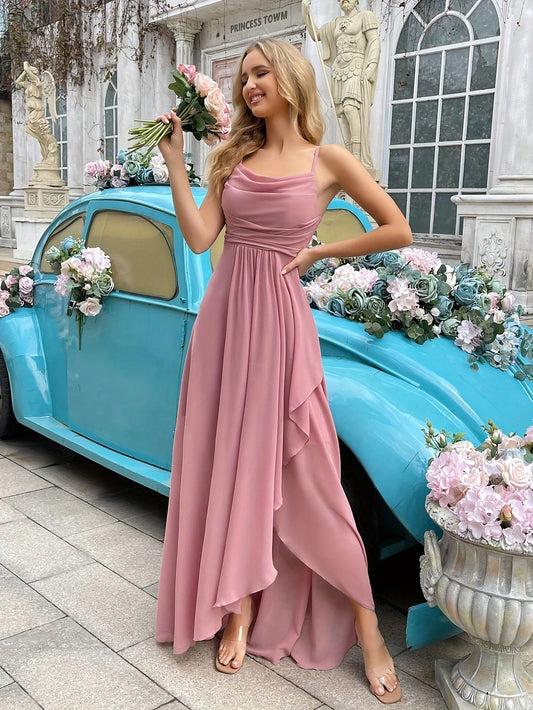Elegantes Damenkleid aus langem Chiffon - Figurbetontes Hochzeitsgast Kleid für Sommer und festliche Anlässe