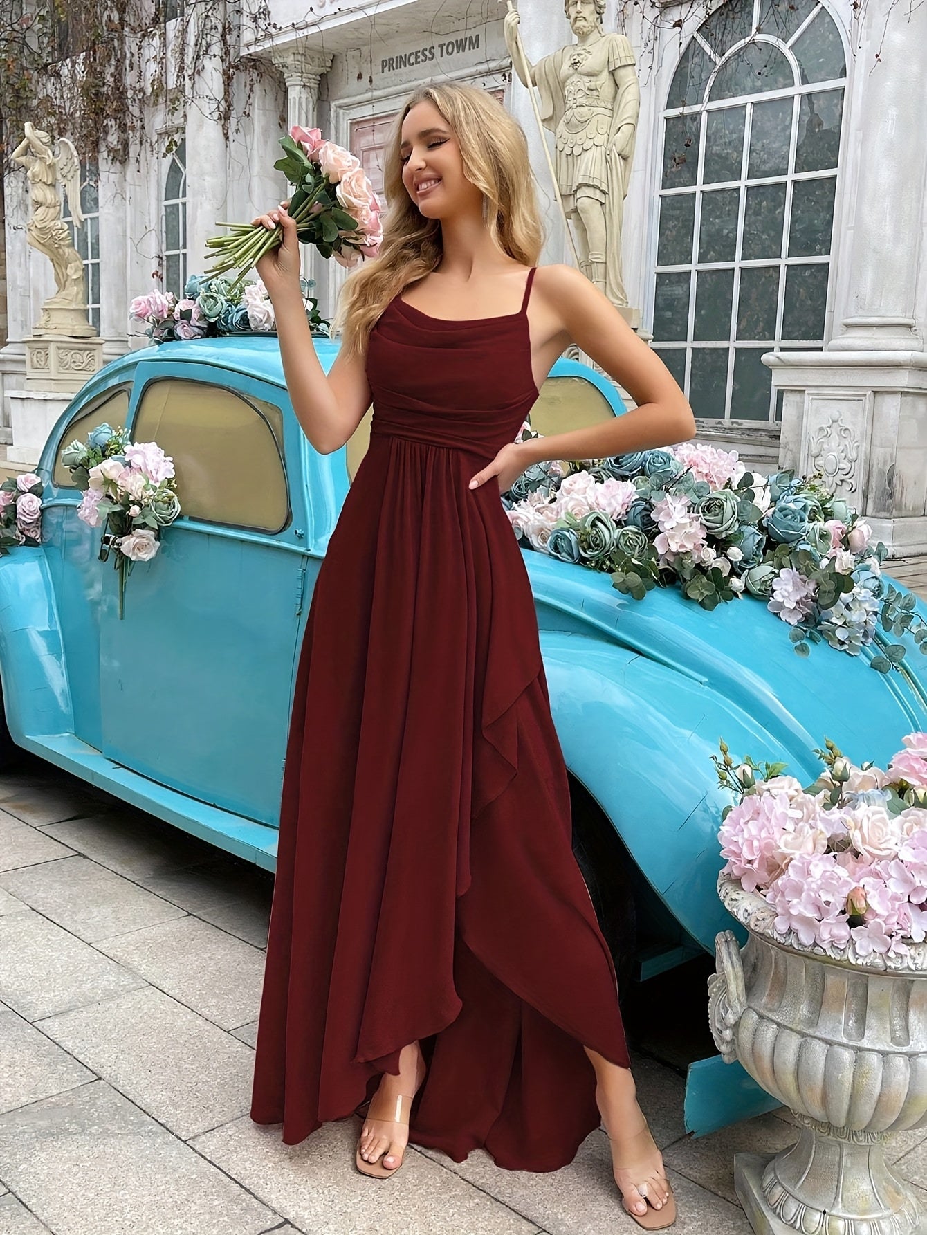 Variant image for Elegantes Damenkleid aus langem Chiffon - Figurbetontes Hochzeitsgast Kleid für Sommer und festliche Anlässe-11