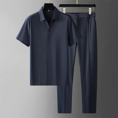 Men’s Casual Two-Piece Set Short-Sleeve Shirt & Slim Tapered Pants