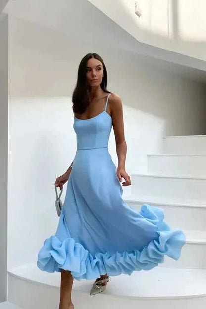 Variant image for Elegantes Maxikleid Sommer mit Rüschen und Blumenmuster, Ärmellos, A-Linie für Damen-11