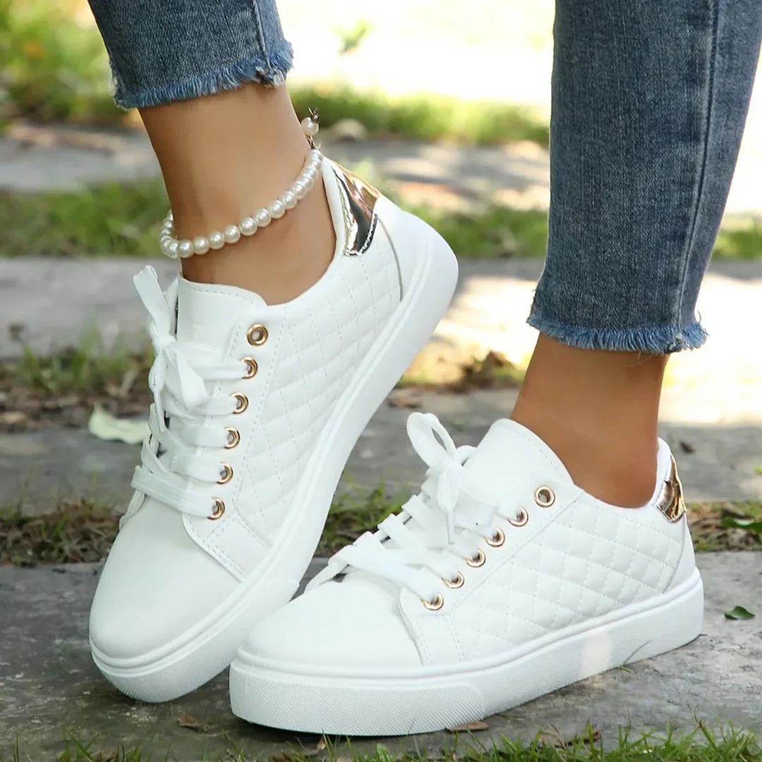 Women’s Quilted Lace-Up Sneakers Stylish Everyday Practical Shoes