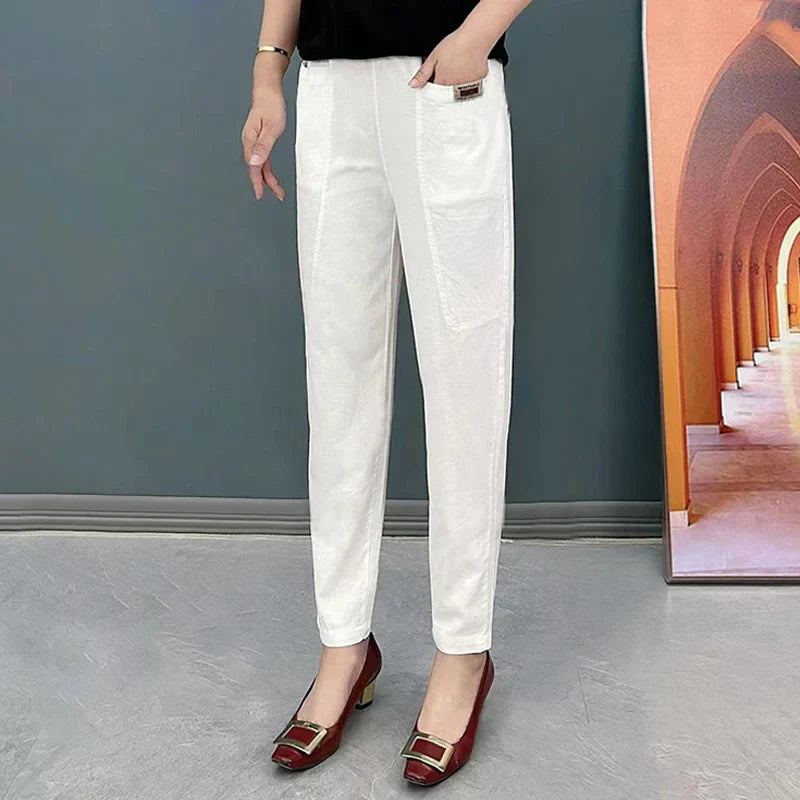 Bequeme Baumwollhosen Für Frauen Mit Elastischem Bund Und Entspannter Passform-5