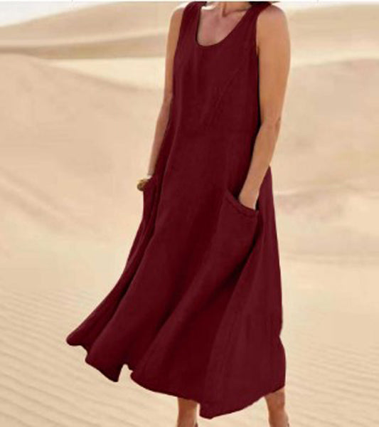 Variant image for Damen Sommerkleid Mit Taschen, Lässiges Kniehohes Baumwollkleid Für Täglichen Komfort Und Stil-51