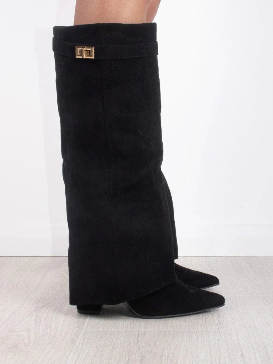 Women's Knee High Boots with Flared Top Heel