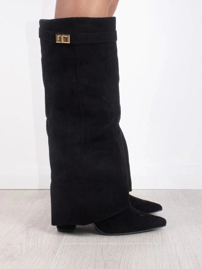 Women's Knee High Boots with Flared Top Heel