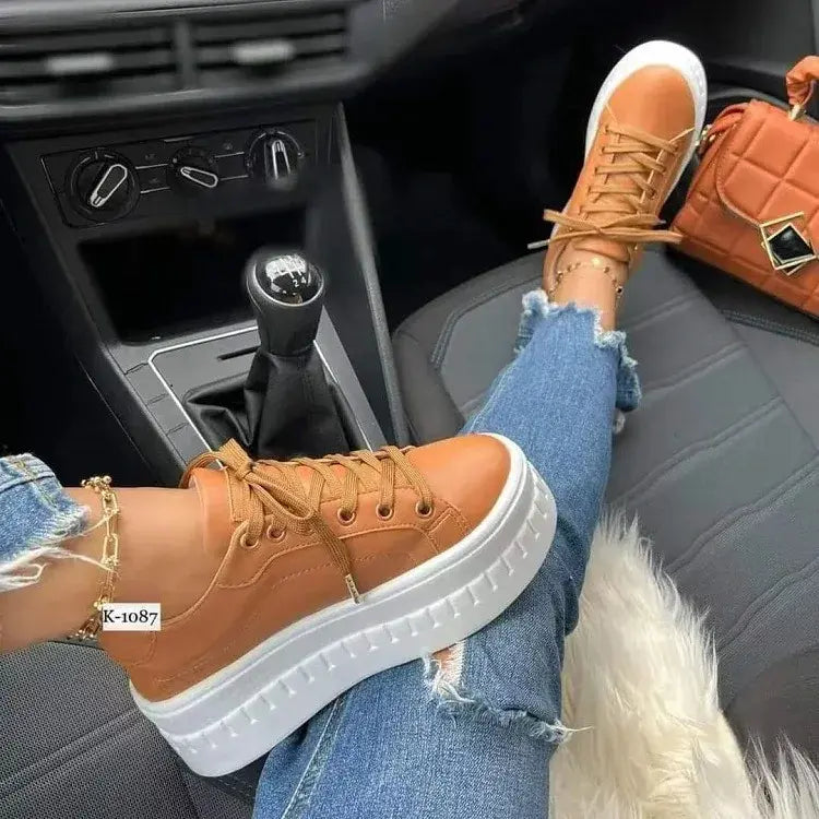 Lederplattformschuhe Damen mit Dicke Ferse und Ergonomischem Design für Jeden Anlass-3