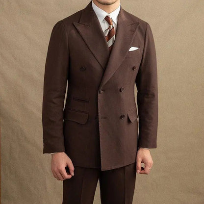 Men’s Double Breasted Suit Set Classic Peak Lapel Two-Piece for Formal Elegance