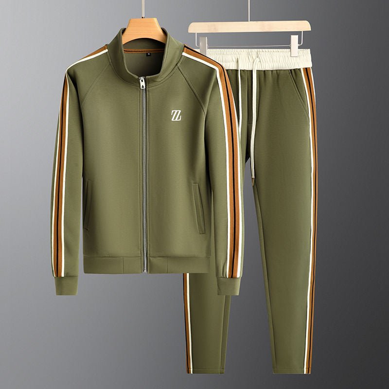 Men’s Modern Two-Piece Tracksuit Set with Zip Jacket and Contrast Pants