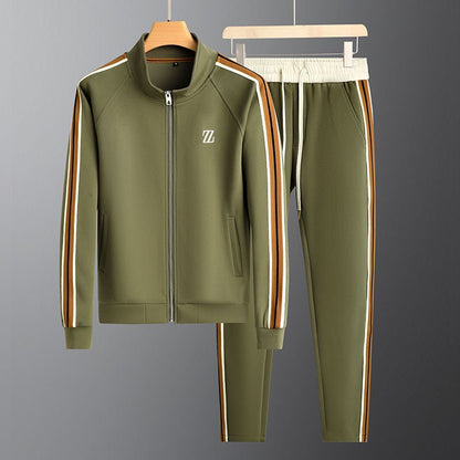 Men’s Modern Two-Piece Tracksuit Set with Zip Jacket and Contrast Pants