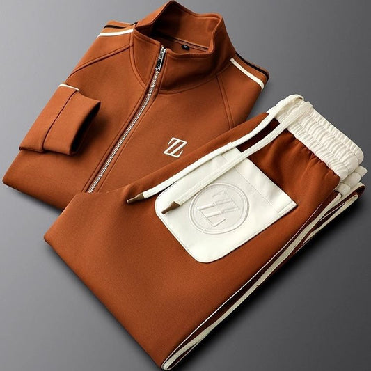 Men’s Modern Two-Piece Tracksuit Set with Zip Jacket and Contrast Pants