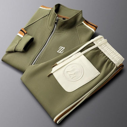 Men’s Modern Two-Piece Tracksuit Set with Zip Jacket and Contrast Pants