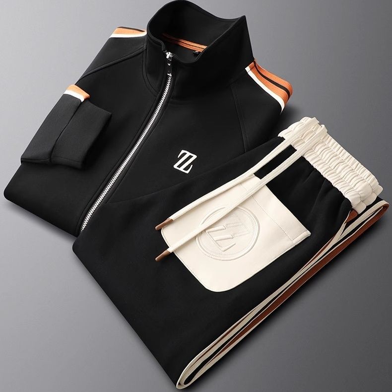Men’s Modern Two-Piece Tracksuit Set with Zip Jacket and Contrast Pants