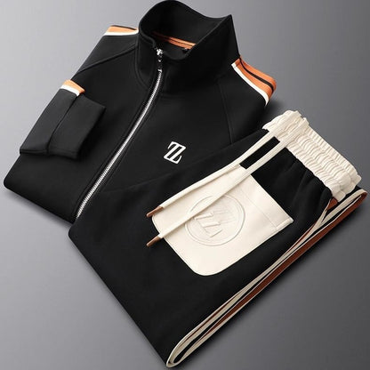 Men’s Modern Two-Piece Tracksuit Set with Zip Jacket and Contrast Pants