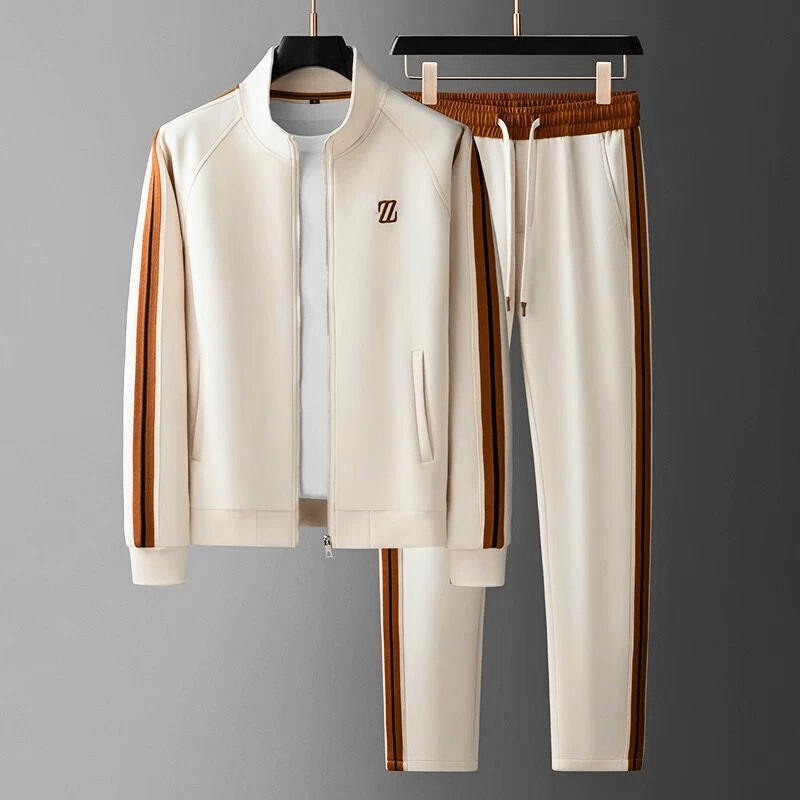 Men’s Modern Two-Piece Tracksuit Set with Zip Jacket and Contrast Pants