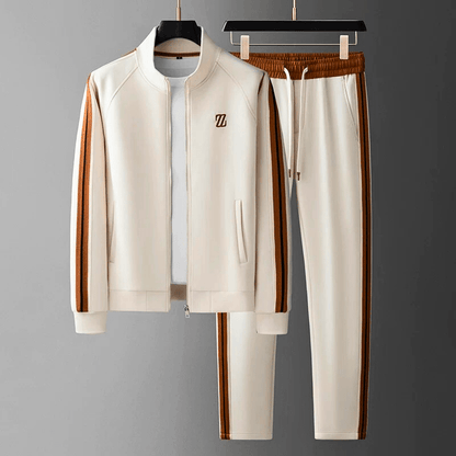 Men’s Modern Two-Piece Tracksuit Set with Zip Jacket and Contrast Pants