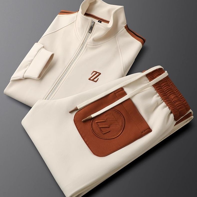 Men’s Modern Two-Piece Tracksuit Set with Zip Jacket and Contrast Pants