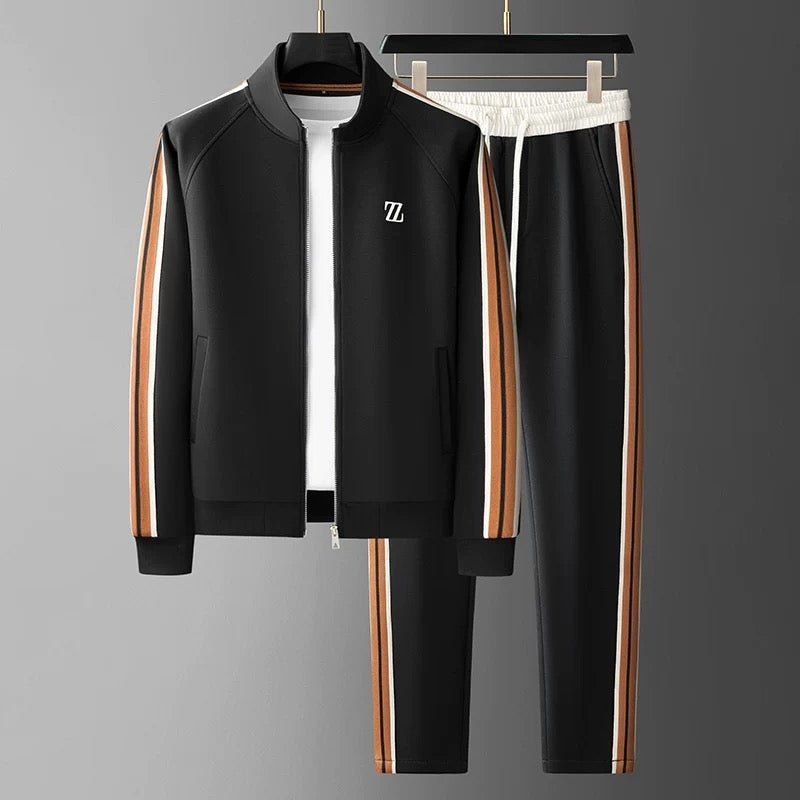 Men’s Modern Two-Piece Tracksuit Set with Zip Jacket and Contrast Pants
