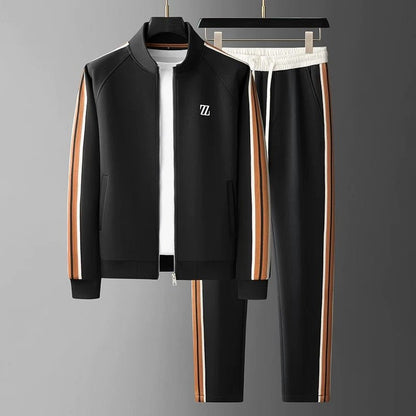 Men’s Modern Two-Piece Tracksuit Set with Zip Jacket and Contrast Pants