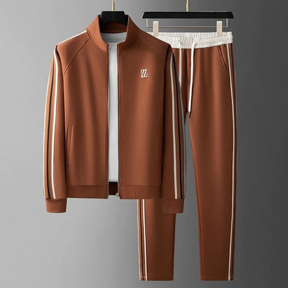 Men’s Modern Two-Piece Tracksuit Set with Zip Jacket and Contrast Pants